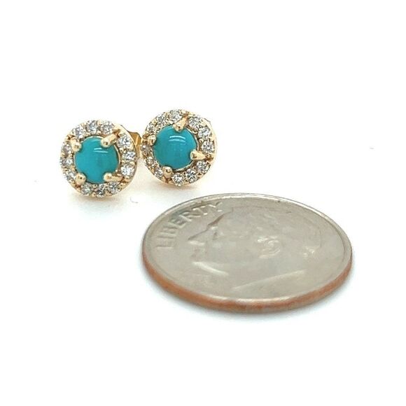 Natural Turquoise Diamond Earrings 14k Gold 0.65 TCW Certified $1,590 217840 - Picture 4 of 11
